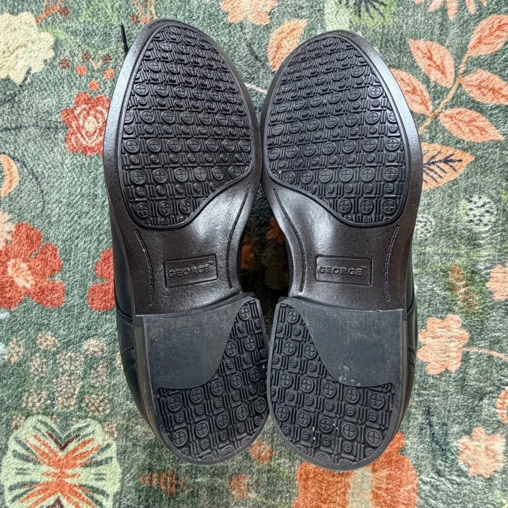 George Mens Black Cap Toe Oxford Dress Shoe Size 9 Classic Derby